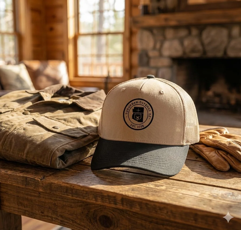 The "Tactical Plate" Trucker Hat (Black & Tan)