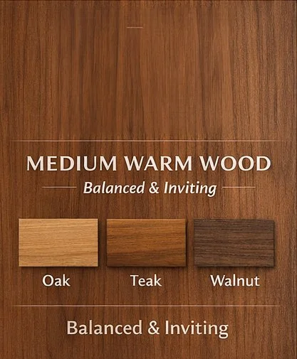 Custom wood color palette by Alpha Woodcrafts BC featuring light, medium, and dark wood tones for residential and commercial millwork design in Vancouver and Nelson, BC.