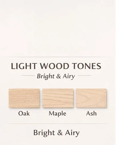Custom wood color palette by Alpha Woodcrafts BC featuring light, medium, and dark wood tones for residential and commercial millwork design in Vancouver and Nelson, BC.