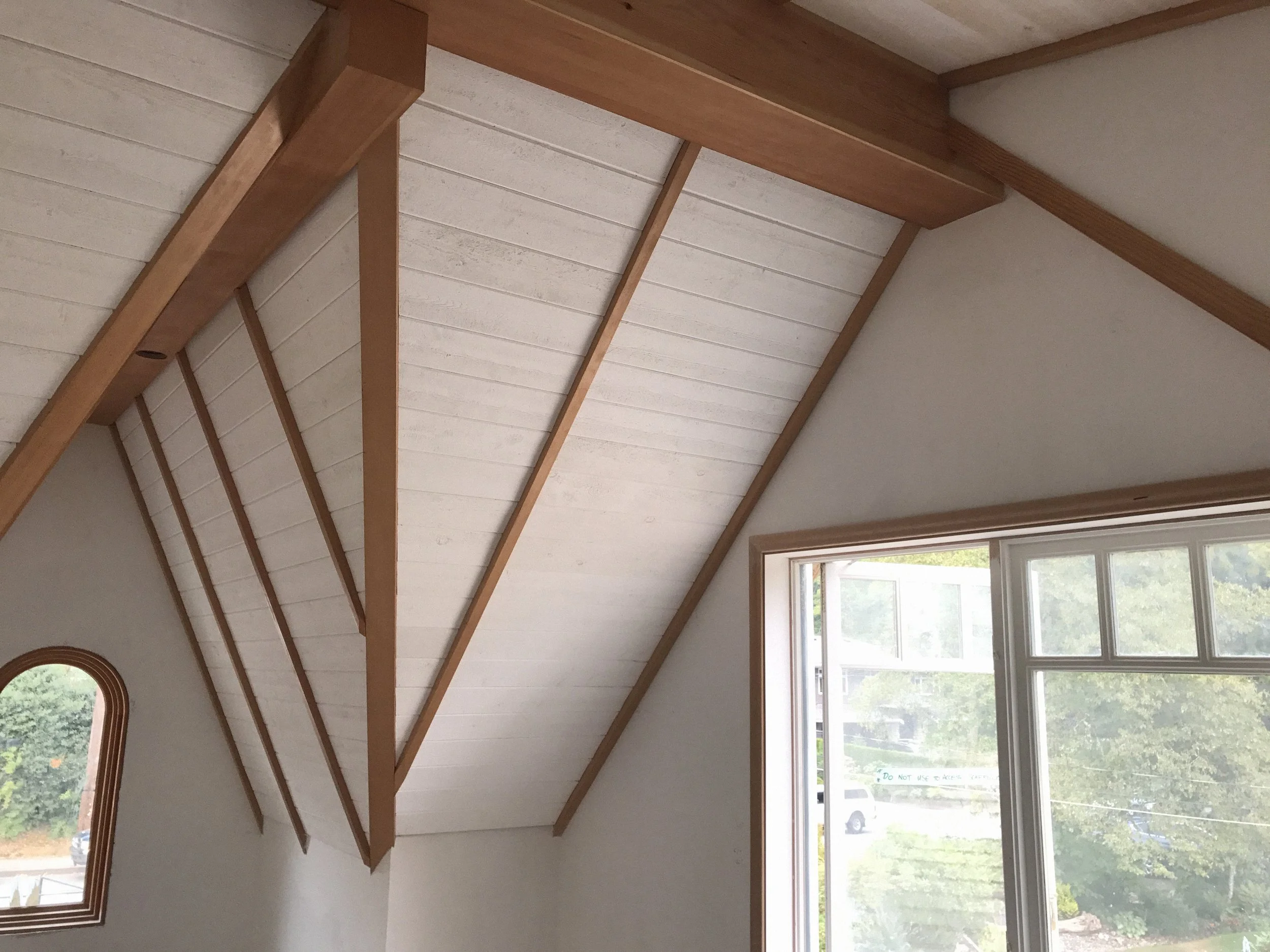 Exposed timber ceiling beams in West Vancouver home