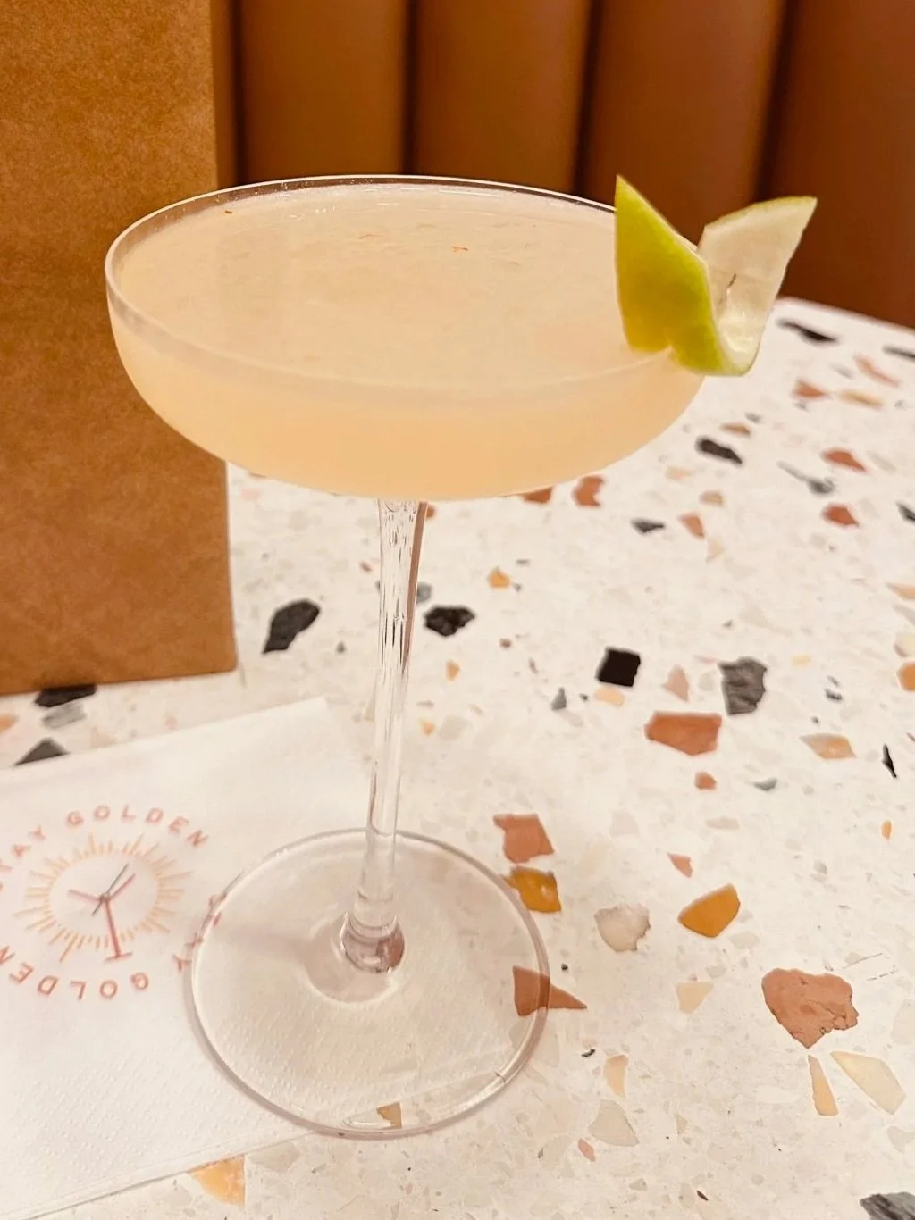 SOLAR FLARE - tropical, floral, bright
White rum, apricot liqueur, Luxardo, lime, rich simple, orange blossom