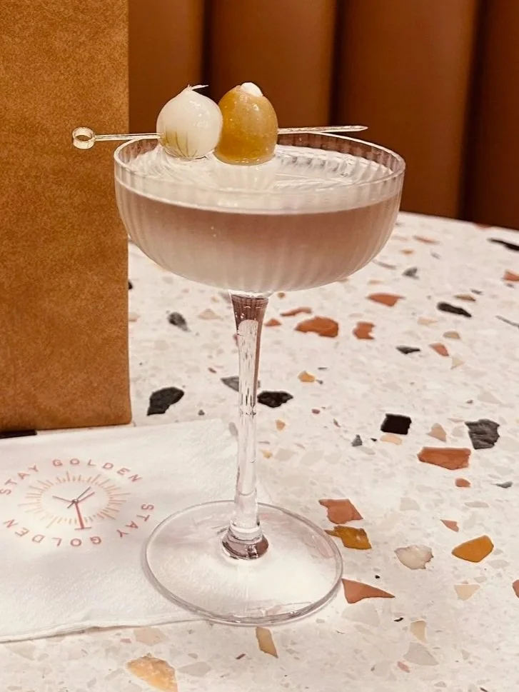 FILTHY MARTINI - savory, briny, bold
EEVO-washed C&M Vodka, bianco & 
dry vermouth, olive brine, bleu cheese olives & onion *Golden Hour signature
