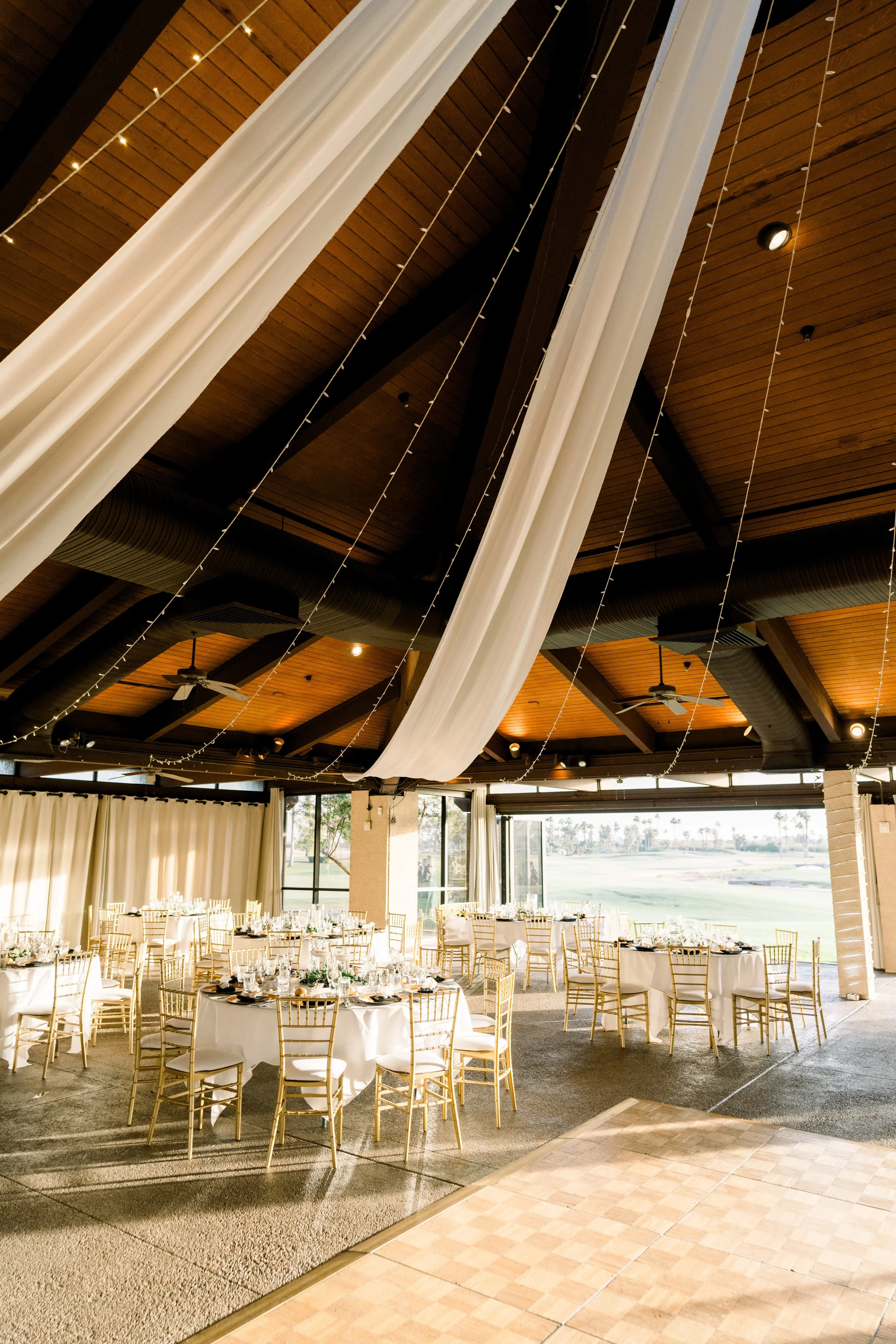 Gold Chiavari with Ivory Cushion, Indoor wedding reception, Scottsdale, AZ - McCormick Ranch 