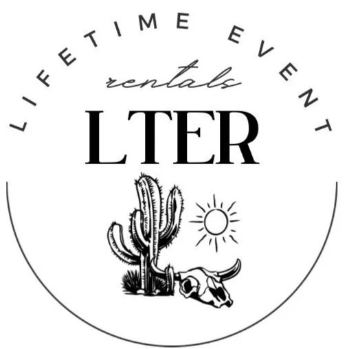 Logo for Lifetime Event Rentals featuring a cactus and animal skull illustration with the initials LTER and the words 'rentals' and 'lifetime event' around the perimeter.