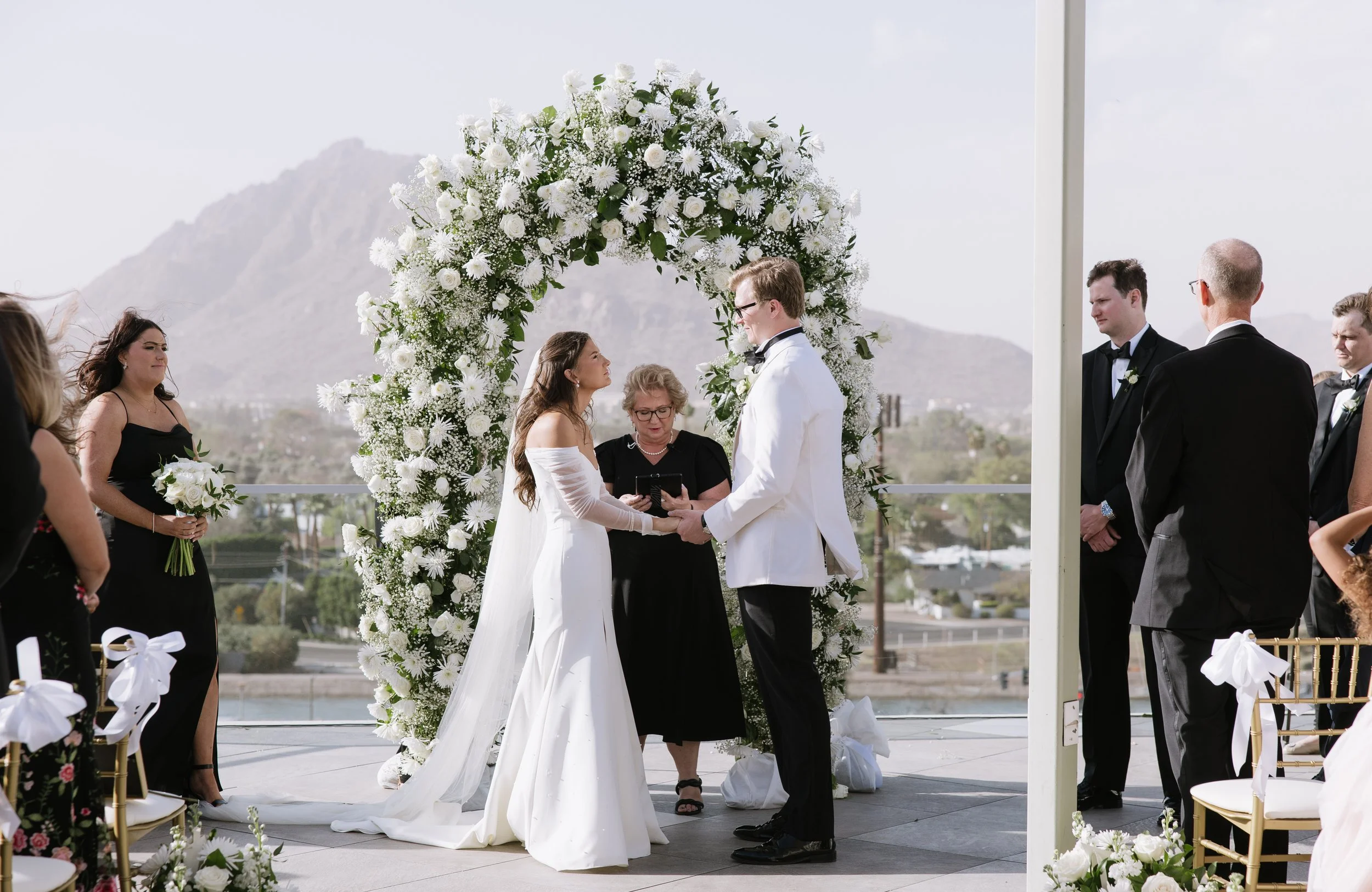 Gold Chiavari with white Cushion, outdoor rooftop ceremony, Scottsdale, AZ - Hotel Valley Ho 