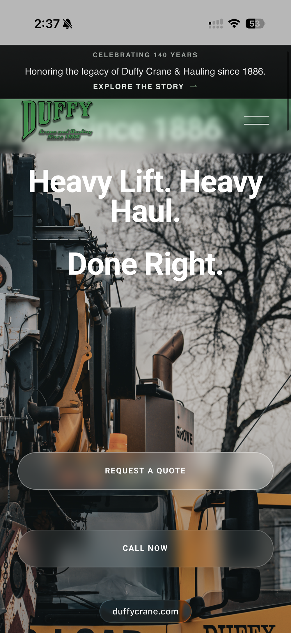 Duffy Crane mobile website