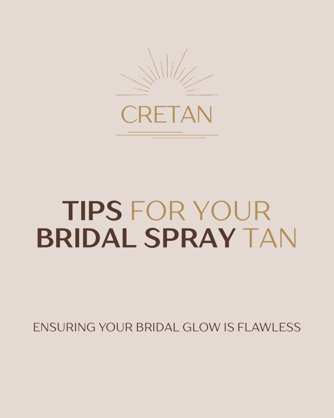 Big days for Bridal means planning accordingly! 

Here are a couple tips for preparing for your wedding sprays - most importantly remember daily SPF in the two months leading up to your final appt. Sun burns can affect the way your spray develops eve