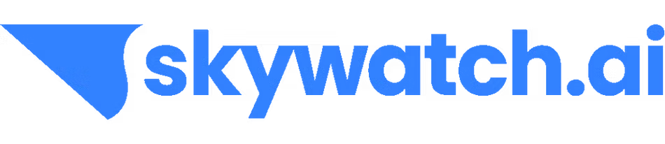 Skywatch.ai logo with a stylized blue and black design.