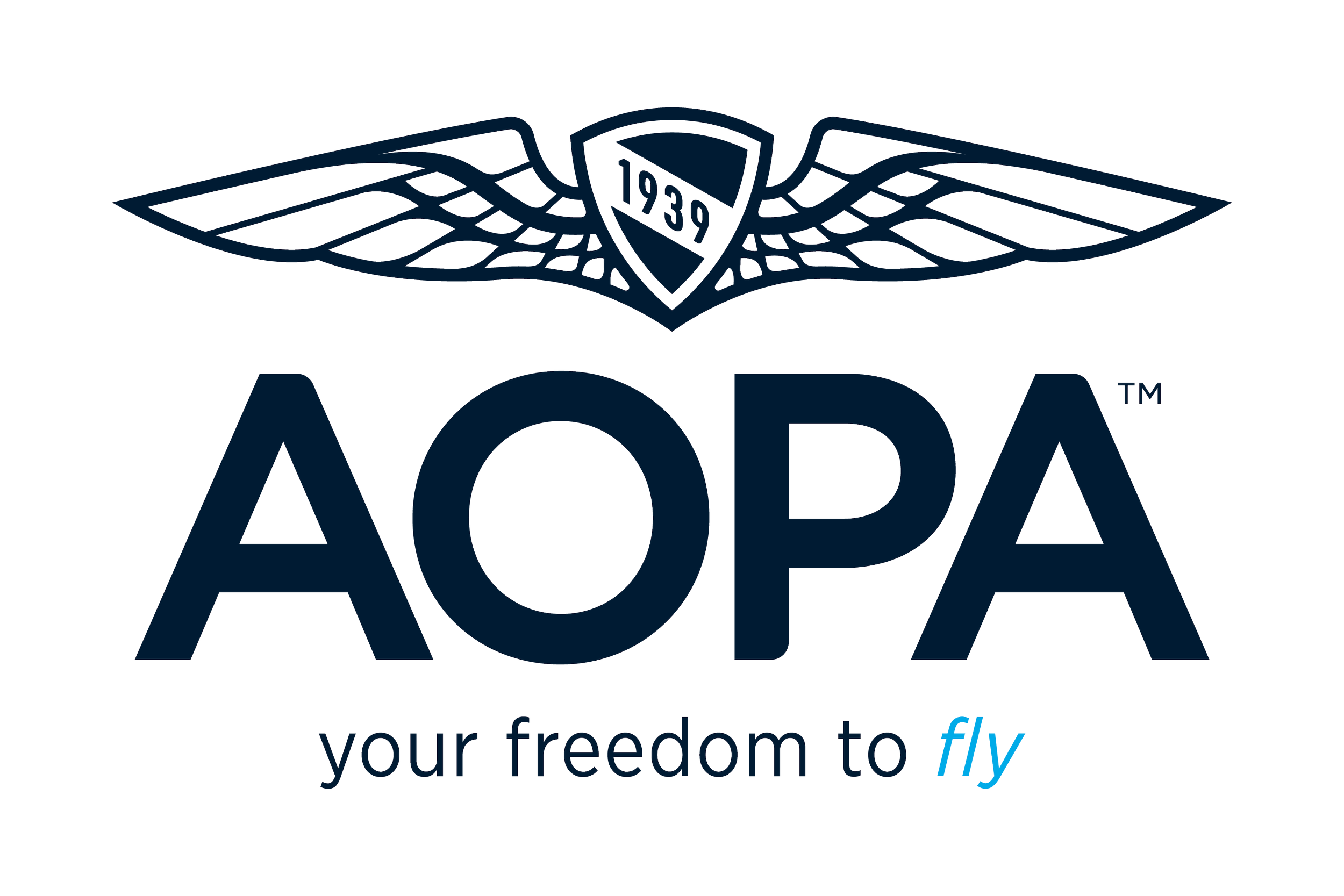 AOA logo with wings and a shield showing 1939, with text "your freedom to fly".
