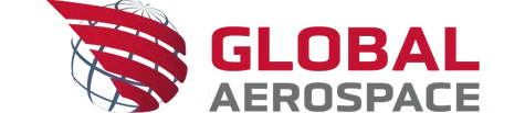 Logo of Global Aerospace with stylized red, white, and blue wings and the company name.