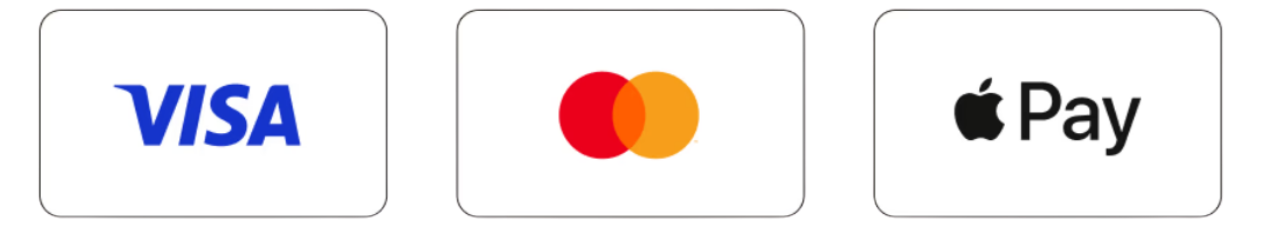 Vi modtager Visa, Mastercard og Apple Pay