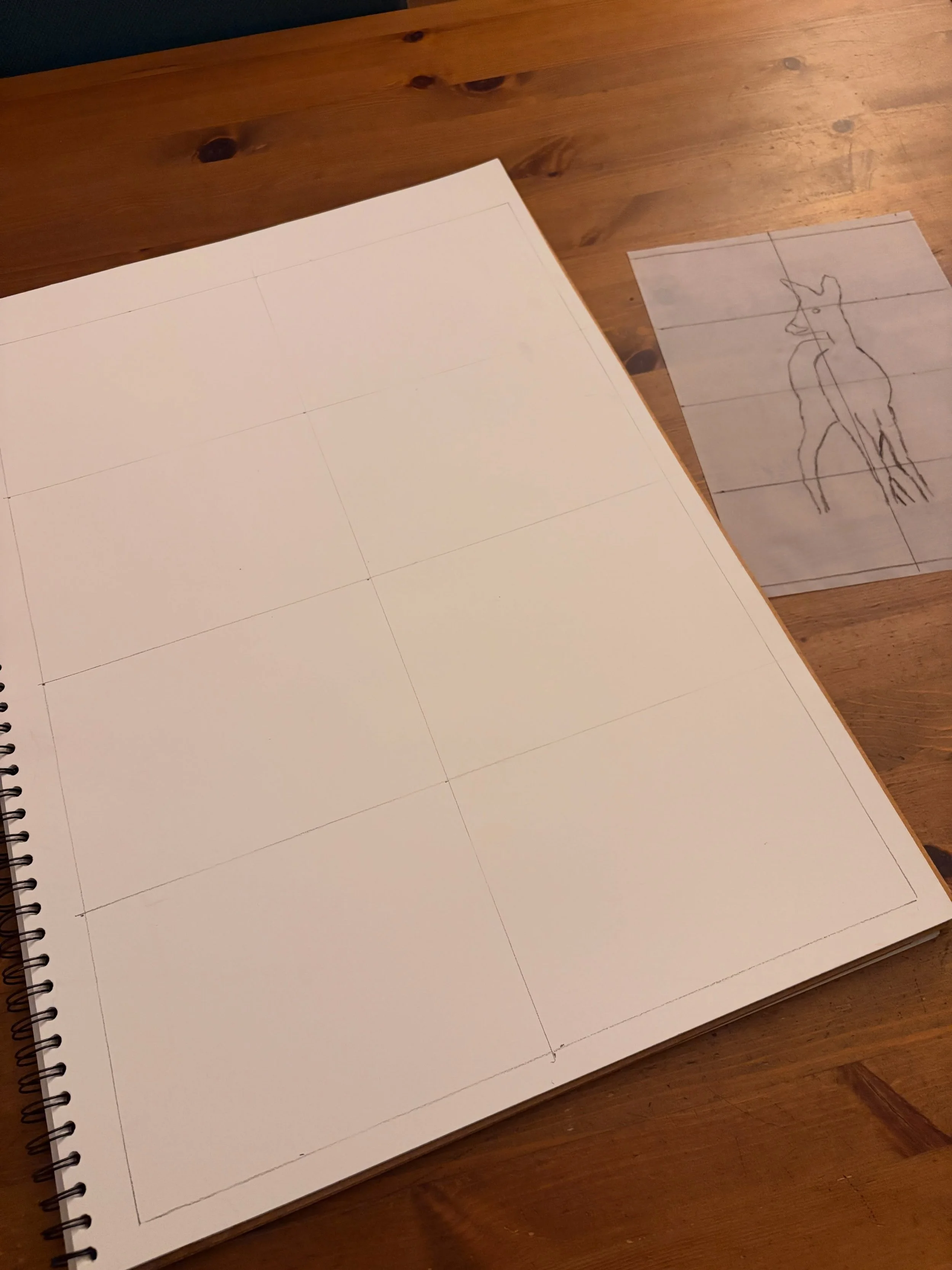 It would appear tomorrow I might be getting into trouble for being mean to a bully at work, based on a late email  I just read, so scaling up the distraction with the start of a BIG piece tonight. Main pose from a photo I took of a Roe Deer on our tr