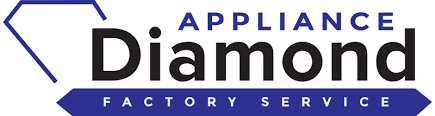 Logo for Appliance Diamond Factory Service with blue and black text and geometric design elements