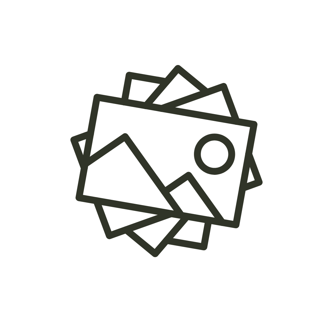 Illustration of several overlapping paper tickets with a circle and rectangular shapes on them.