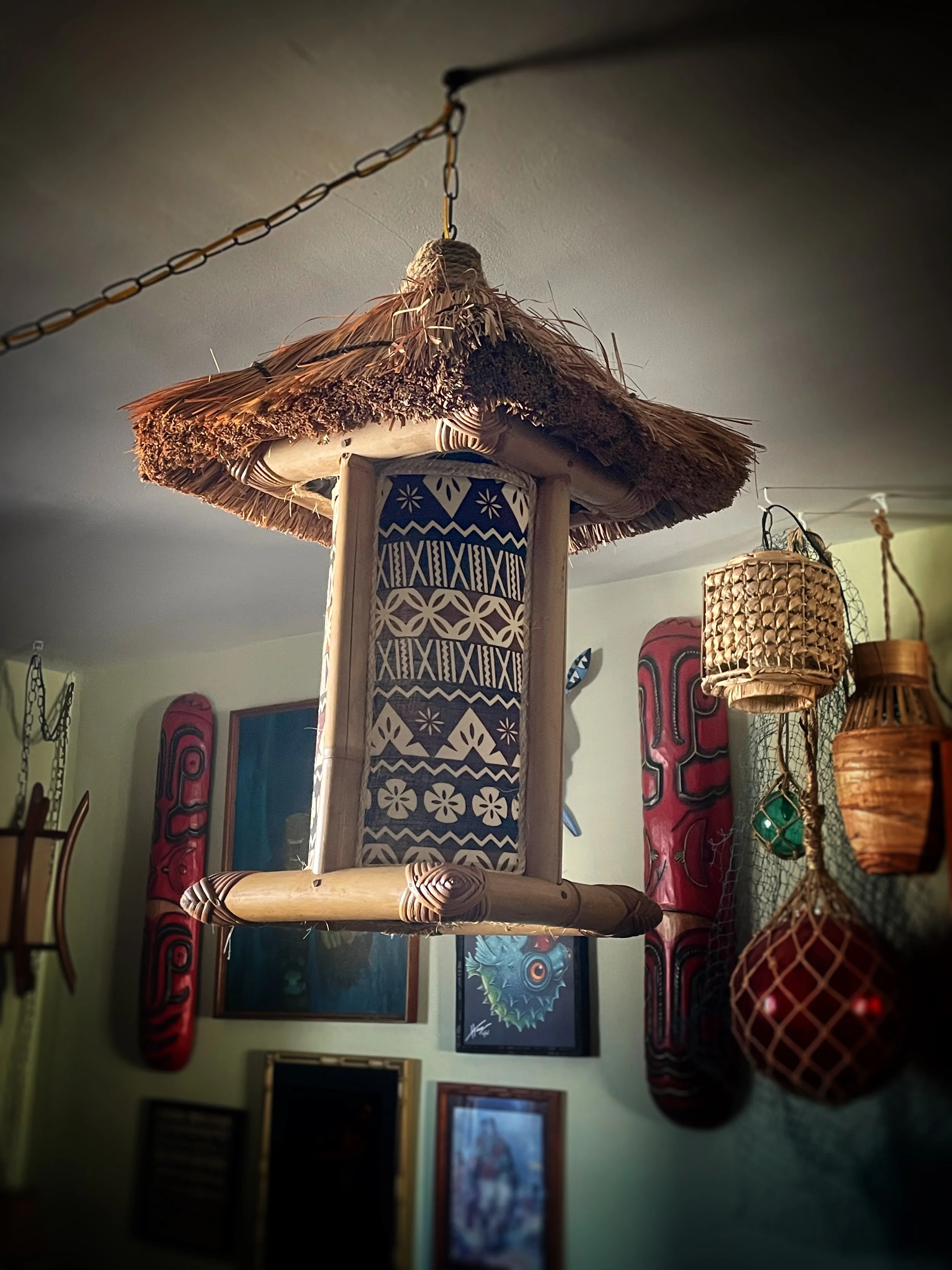 Hand Crafted Bali Bamboo Hut Swag Lamp