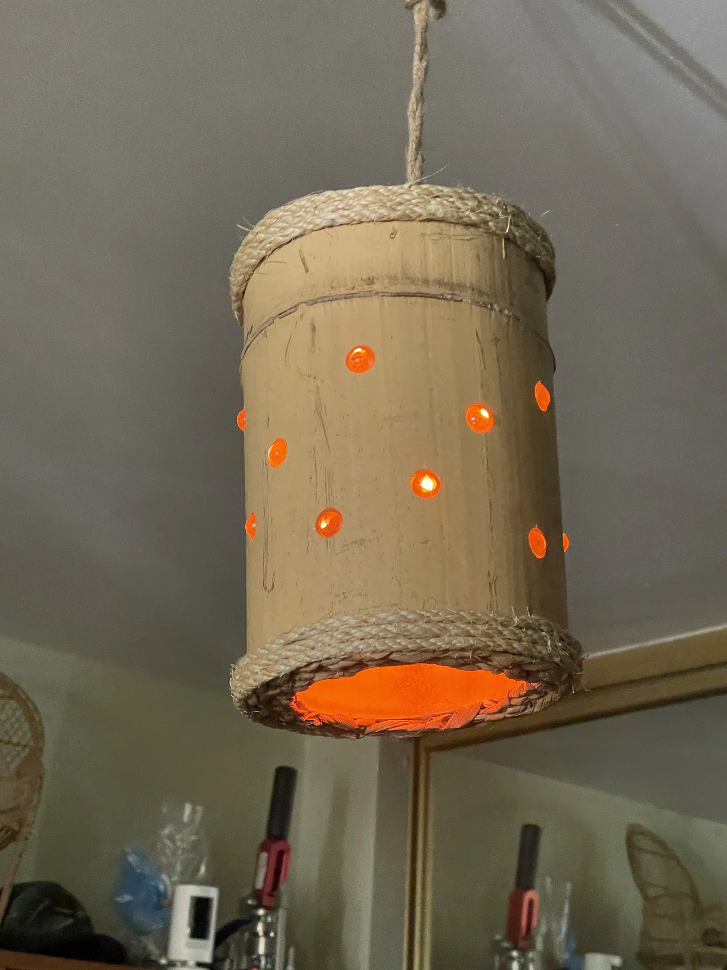 Bamboo Tube Tiki Pendant Swag Lamp - 6" Diameter