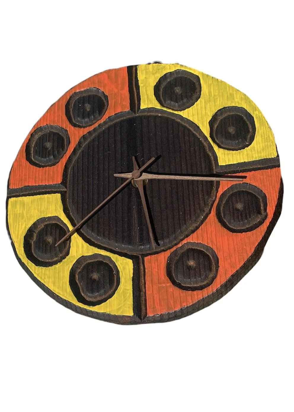 Carved & Painted Wooden Tiki Clock - Round With Circles