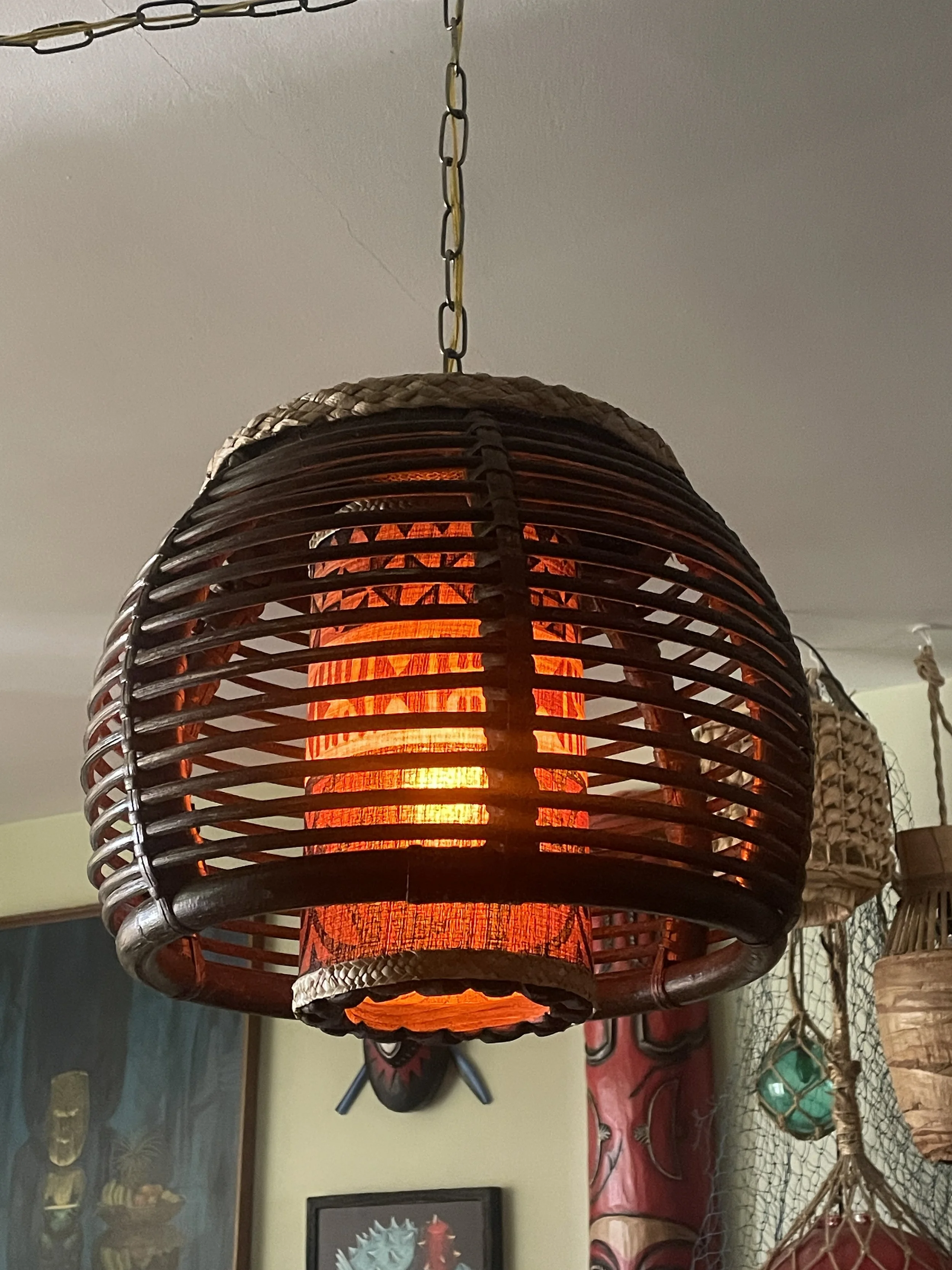 Rattan Basket Tiki Swag Lamp - Large