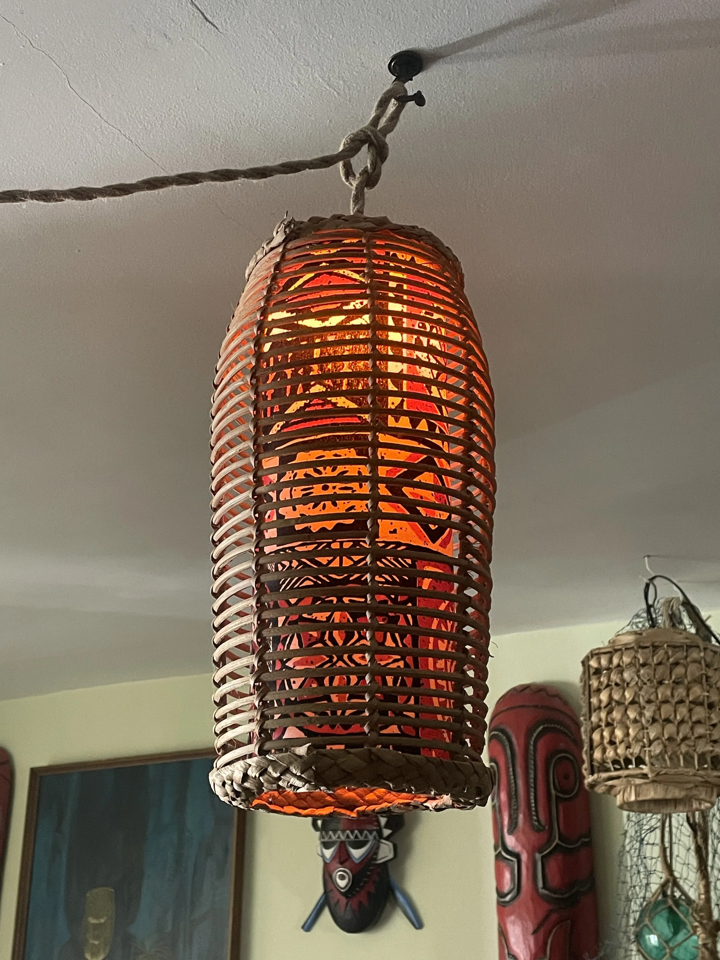 Hand Crafted Basket Tiki Swag Lamp - Medium