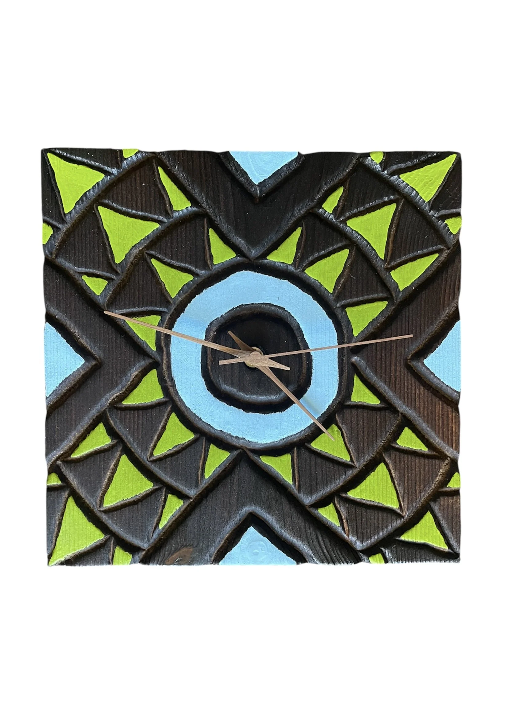 Carved & Painted Wooden Tiki Clock - Mayan / Aztec Style