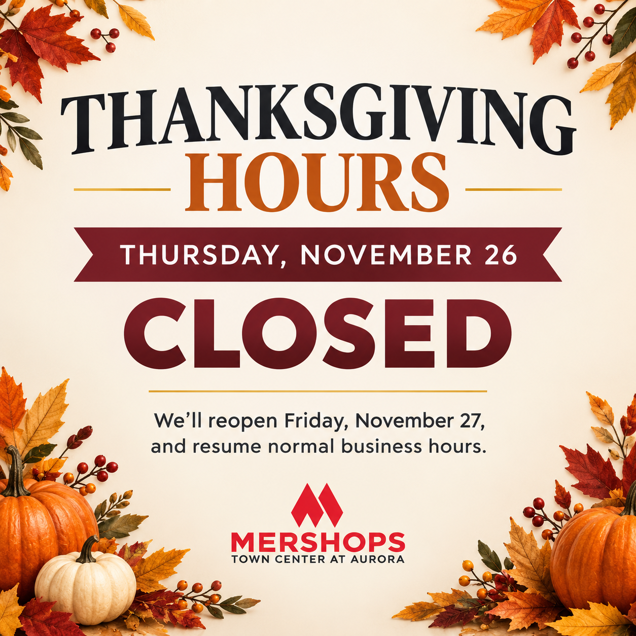 Thanksgiving Holiday Hours