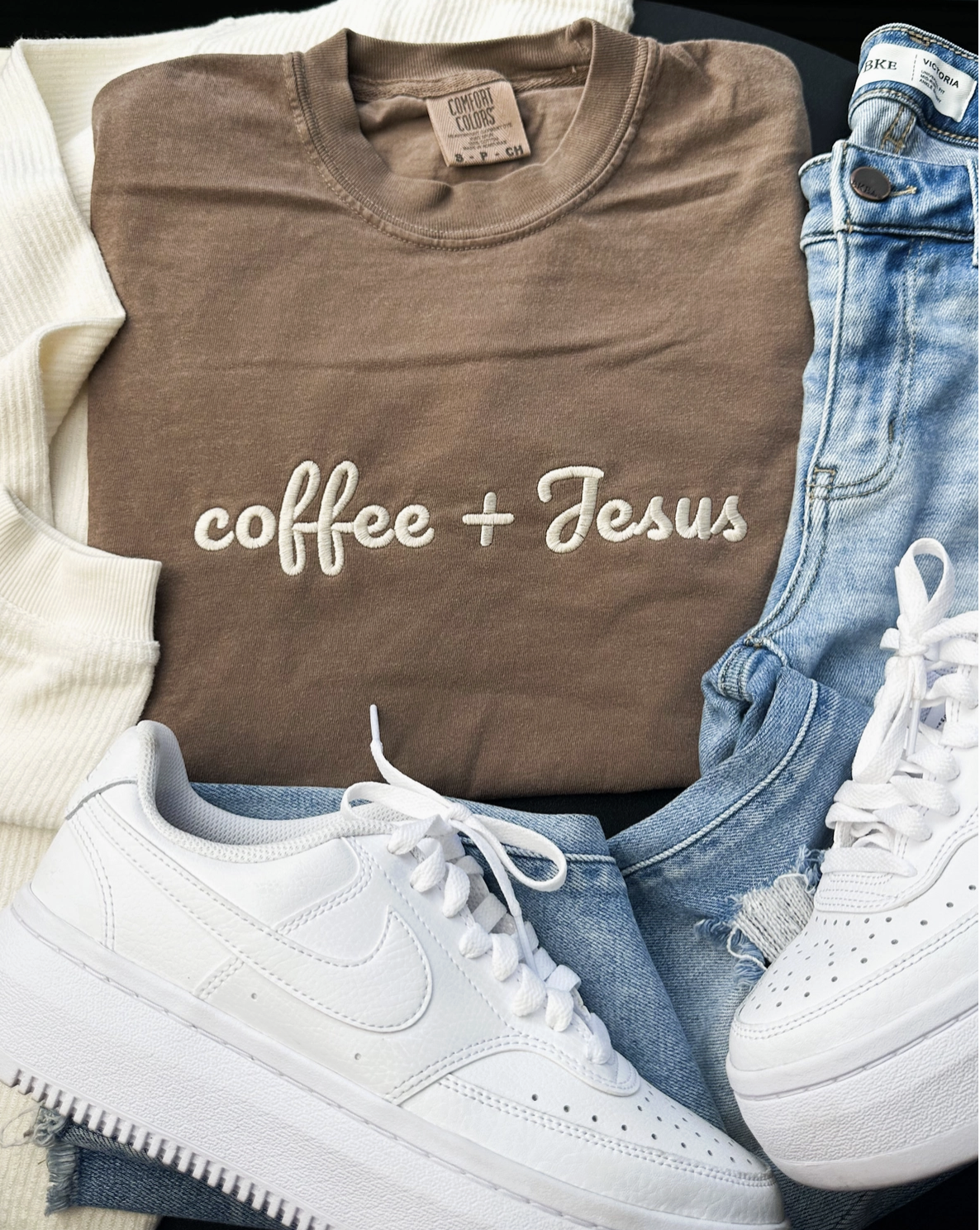 Coffee + Jesus Embroidery Tee