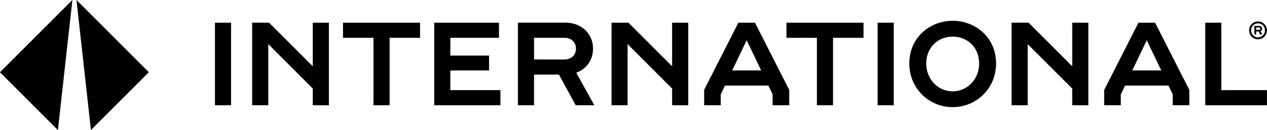 The logo of International with a stylized diamond shape on the left and the words 'INTERNATIONAL' in bold black text.