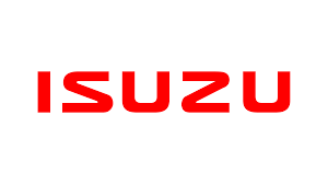 Red ISUZU logo on a white background.