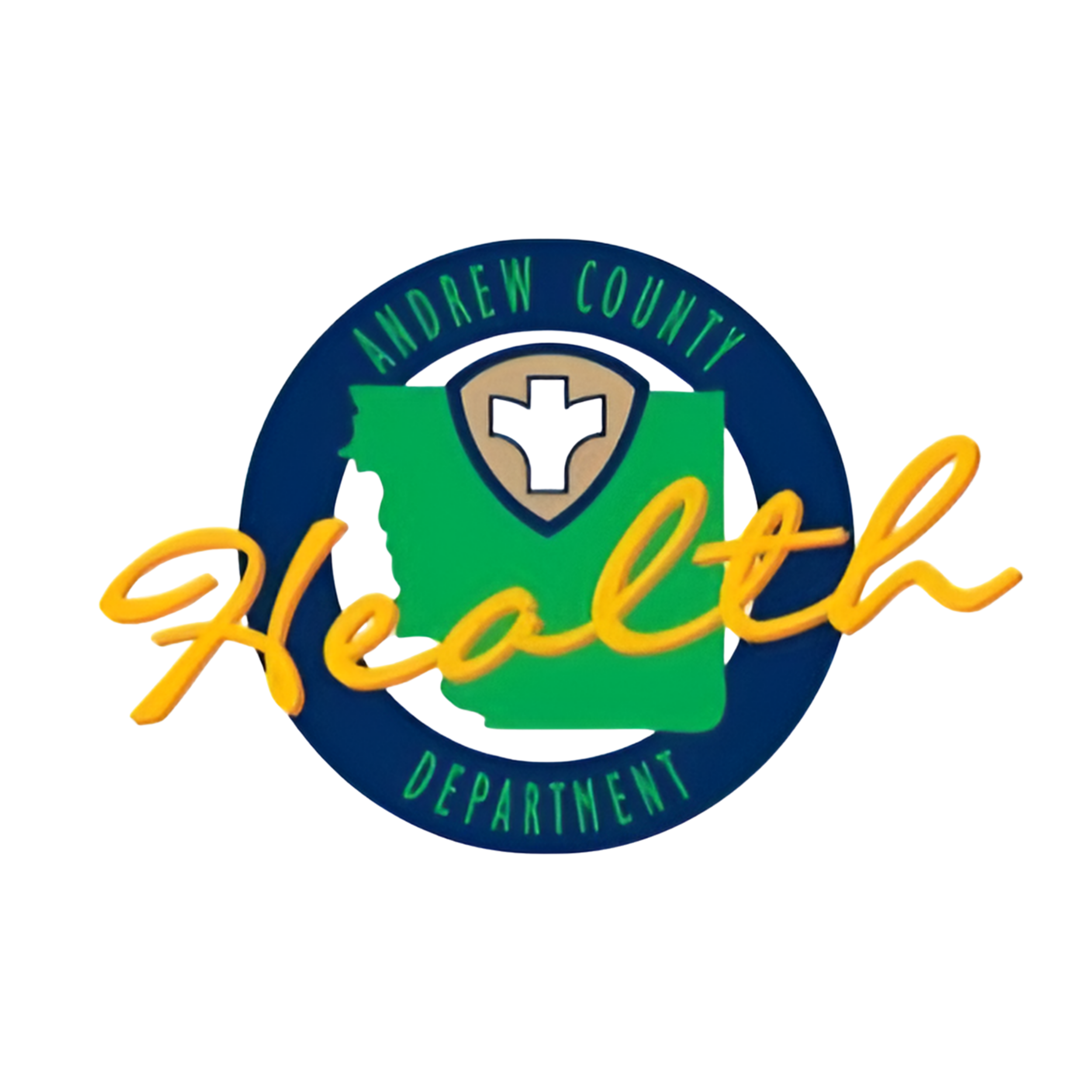 Navy green gold andrew county public health logo