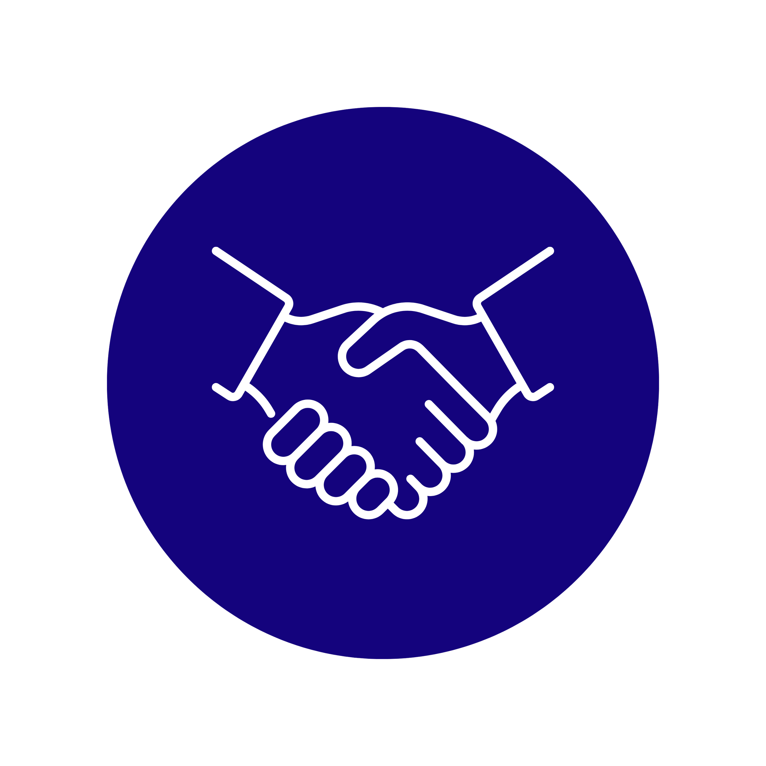 Navy circle with white outlined hands shaking