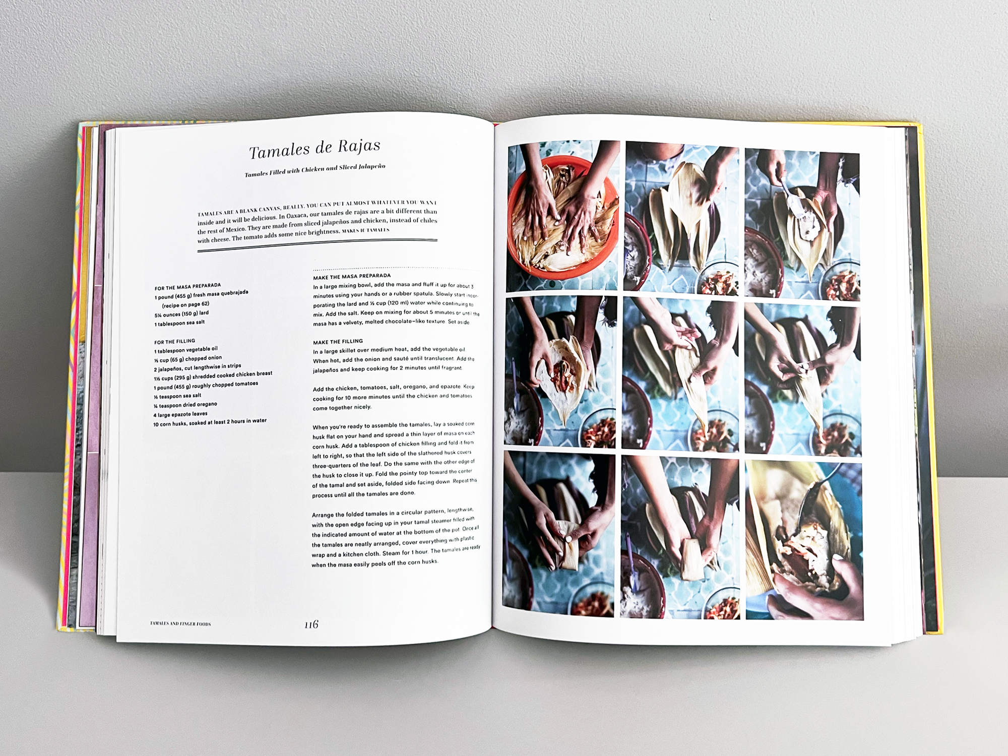Oaxaca: "Home Cooking from the Heart of Mexico" by Bricia Lopez and Javier Cabral. showing a recipe for Tamales de Rajas