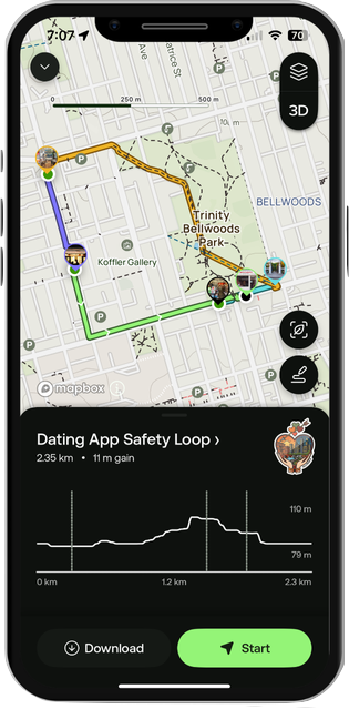 A safe walking loop for meeting an online date.