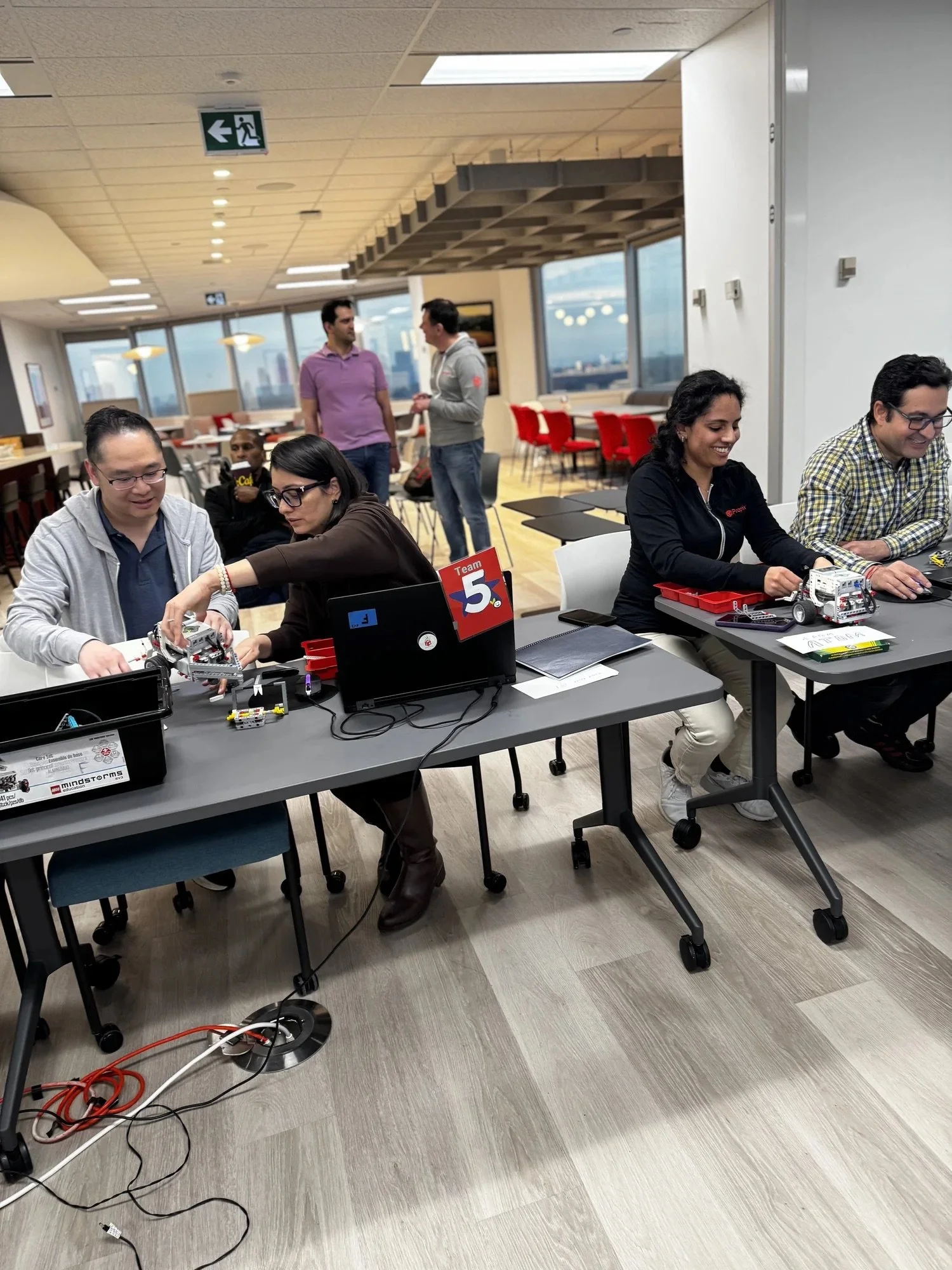 Team collaborating during a robotics activity