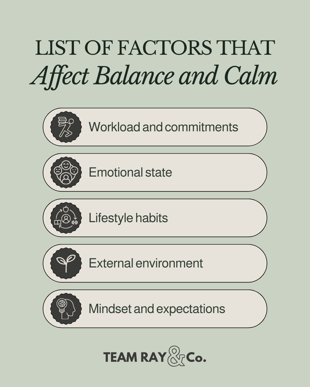 List of Factors That Affect Balance and Calm graphics