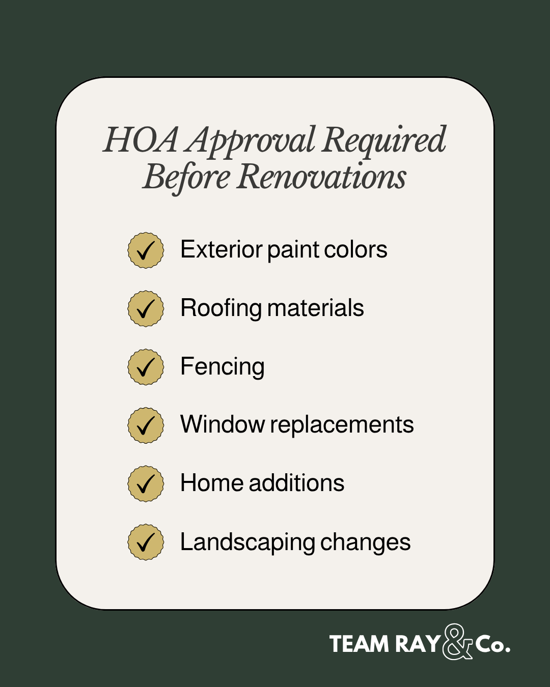 HOA Approval Required Before Renovations text graphics