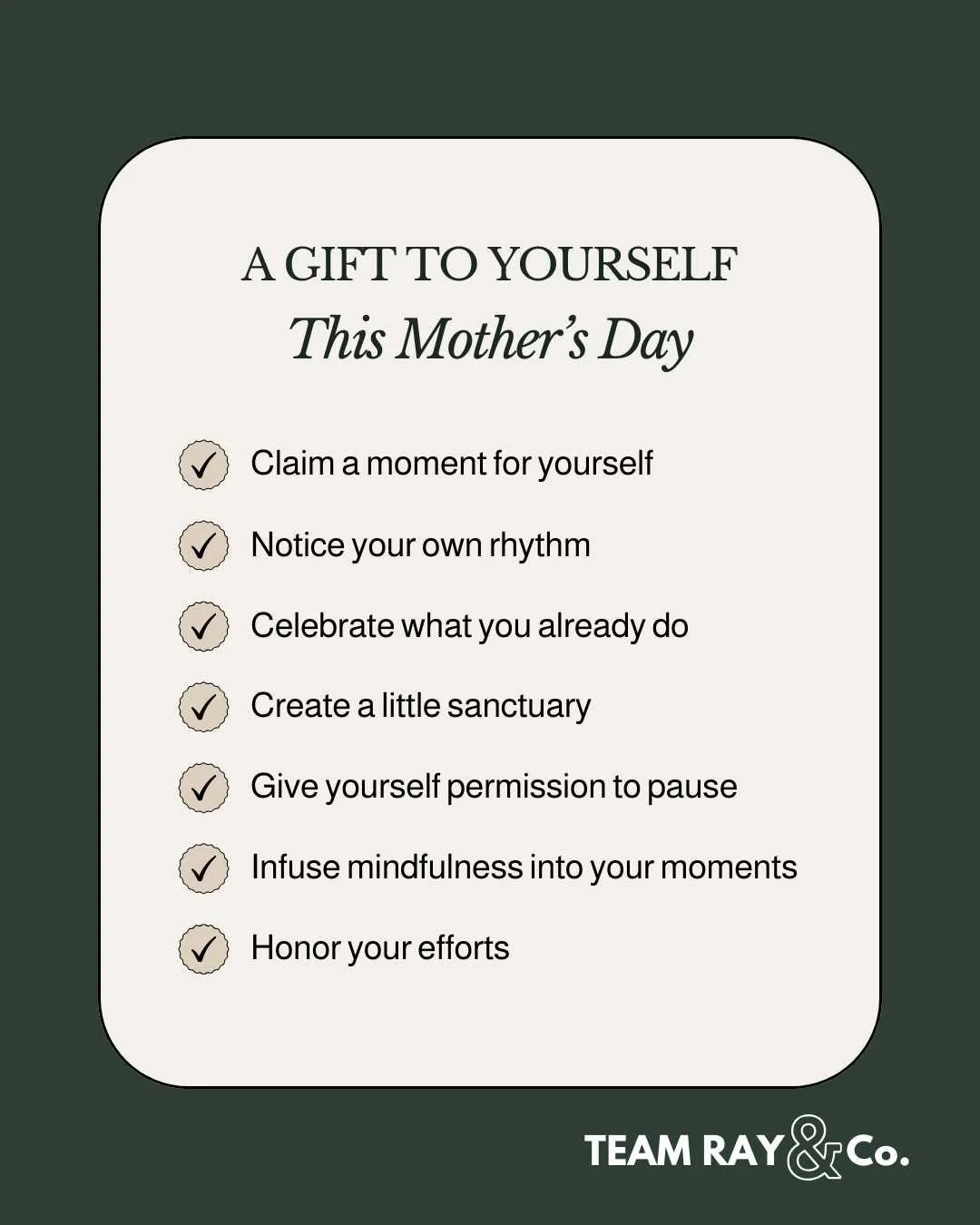 A Gift to Yourself This Mother’s Day list graphic