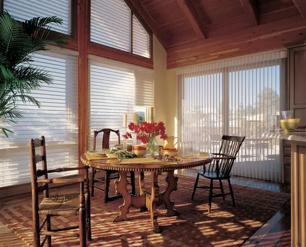 Hunter Douglas Luminettes and Silhouettes with PowerView motorization and light filtering fabric.