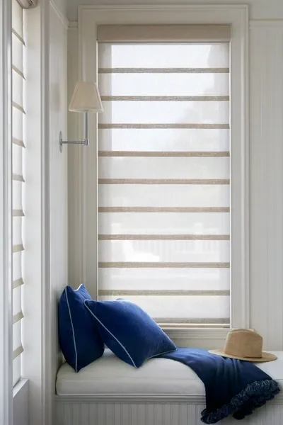 Hunter Douglas Vignette Modern Roman Shade with Duolite and PowerView motorization.