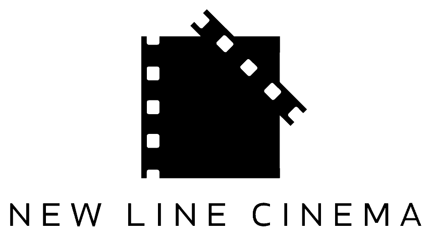 Line drawing of a movie theater marquee with six spotlights above and the text "New Line Cinema" below.