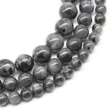 Close-up of a string of gray beads or pearls.