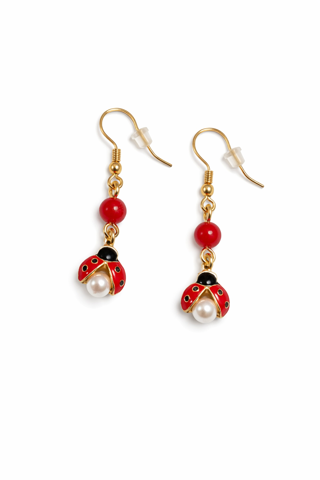 Ladybug Pearl Drop Earrings