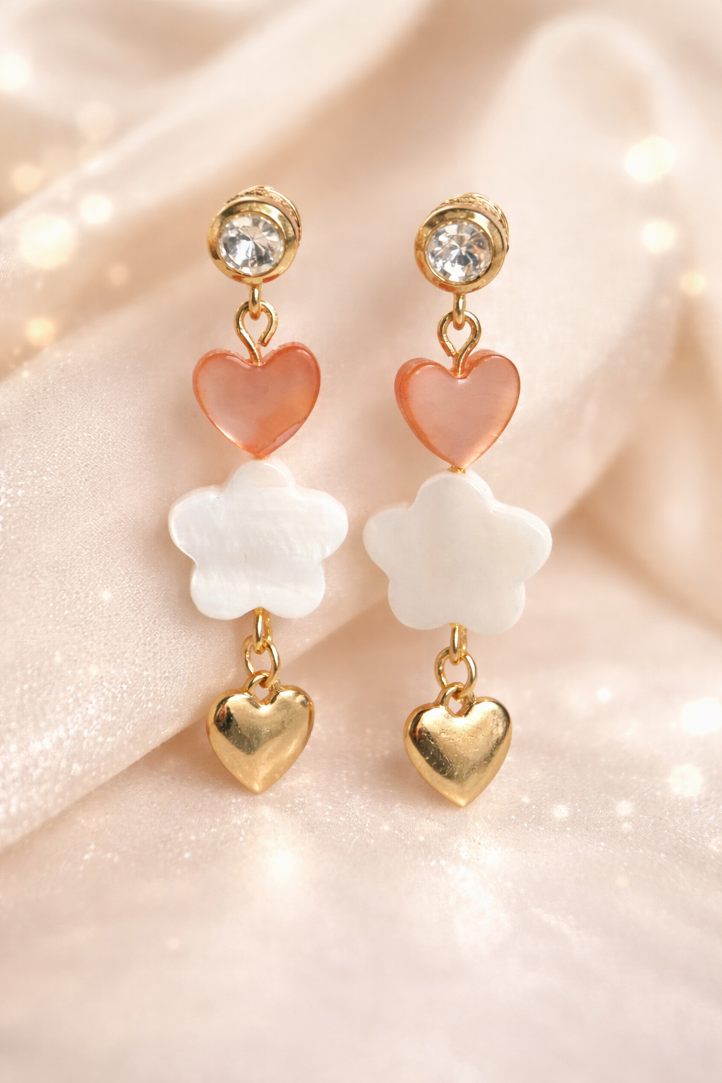 Enchanting Heart and Flower Drop Earrings