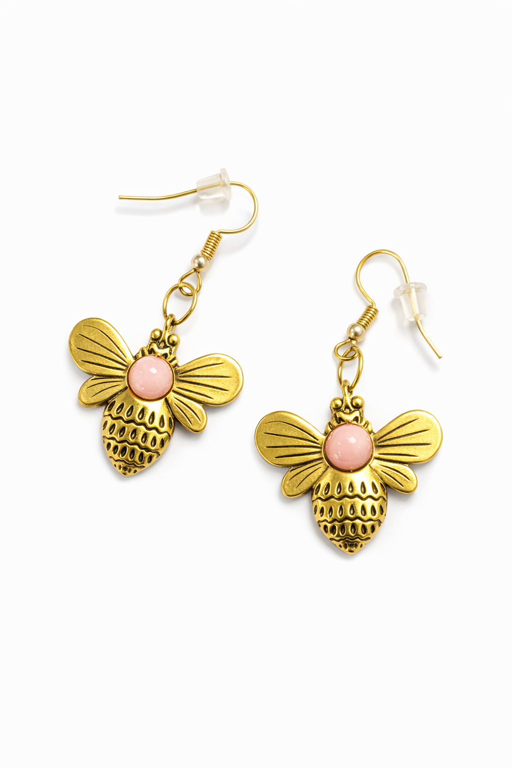 Bee Charm Earrings with Pink Accent