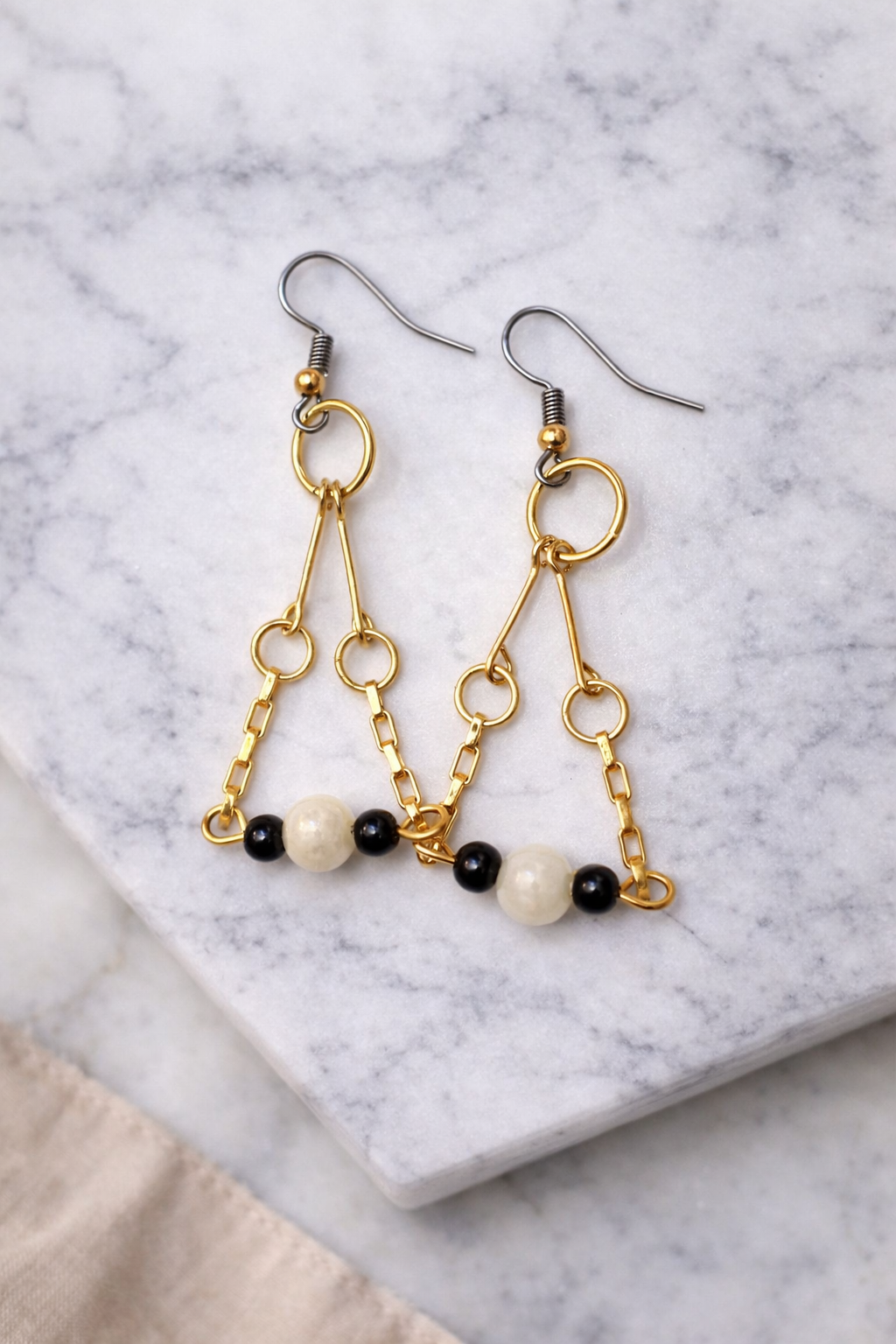 Elegant Gold-Plated Chain Earrings with Natural Stones