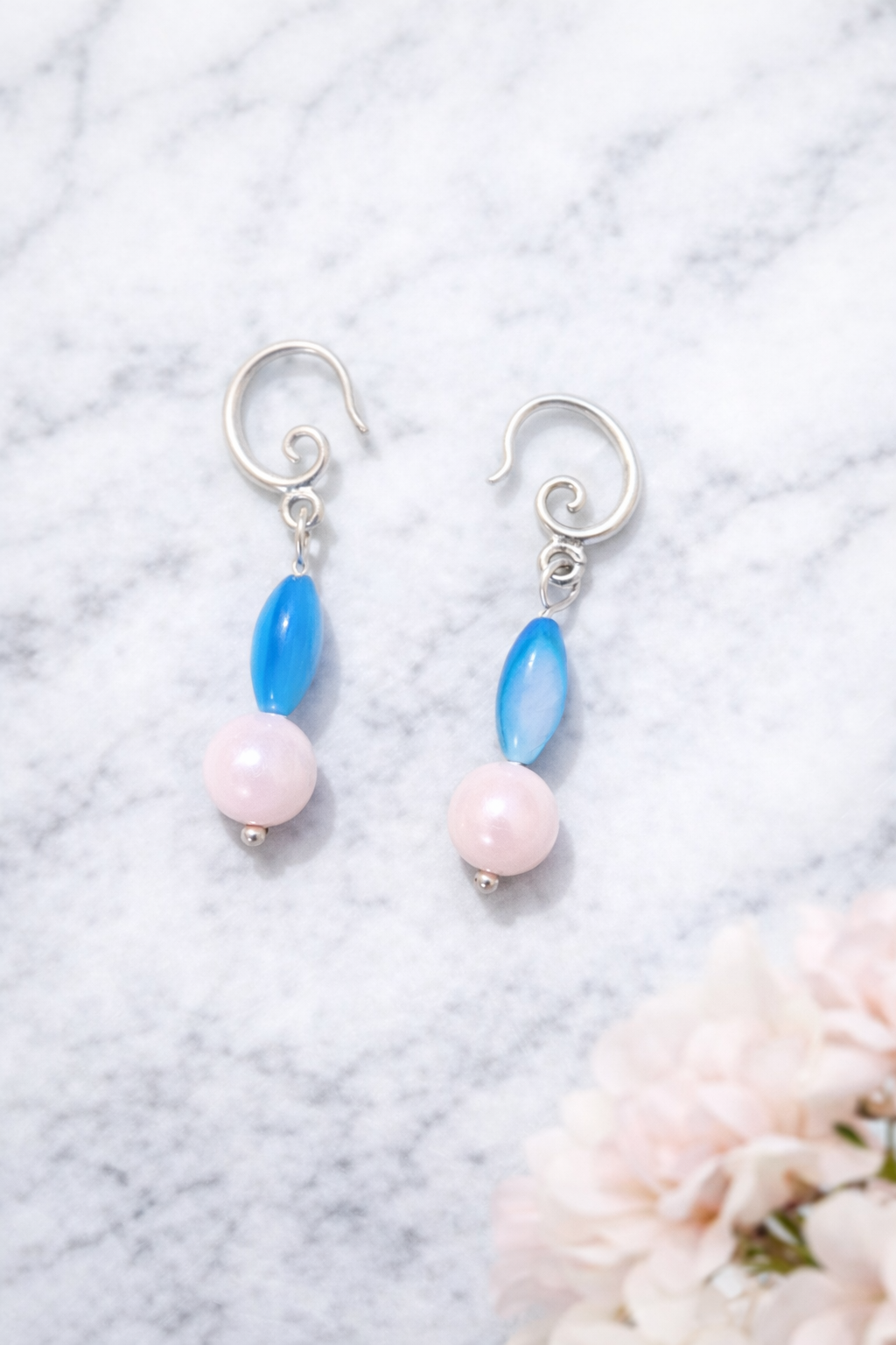 Blue and white Stone Drop Earrings