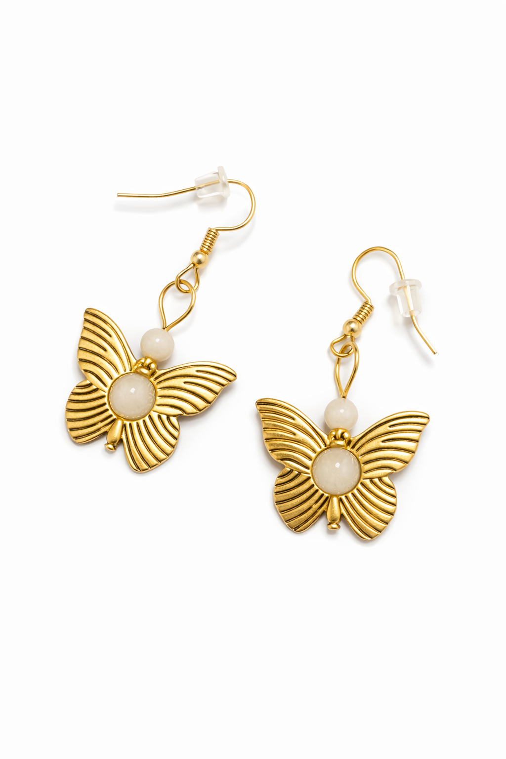 Butterfly Charm Earrings with Natural Stone