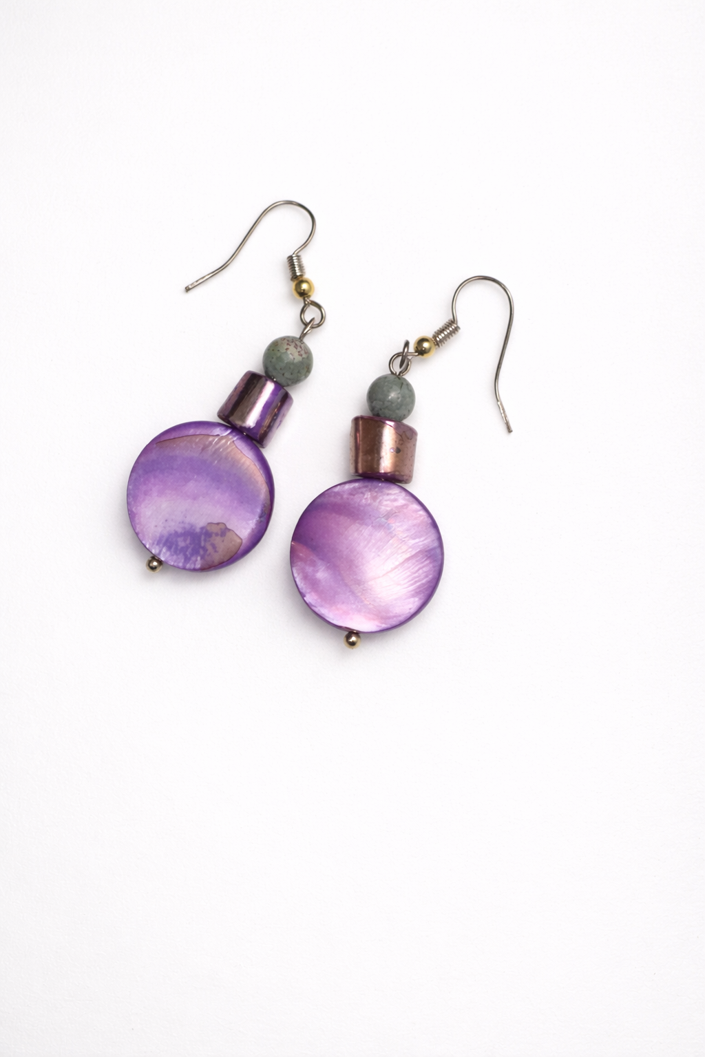 Purple and Green Elegance Beaded Earrings