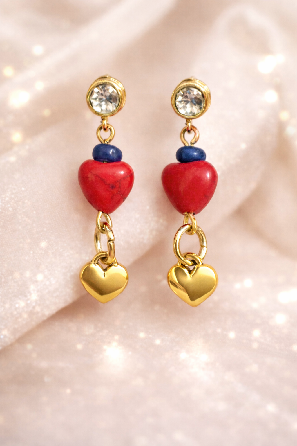 Heart Drop Earrings with Gold Accents