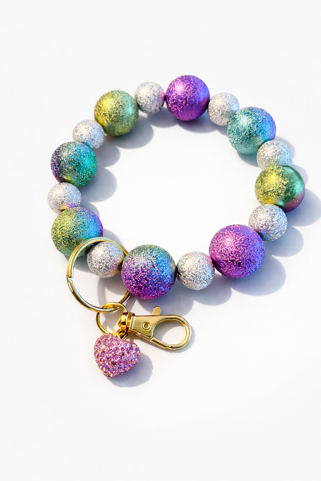 Glitter Ombre Beaded Wrist Keychain Holder