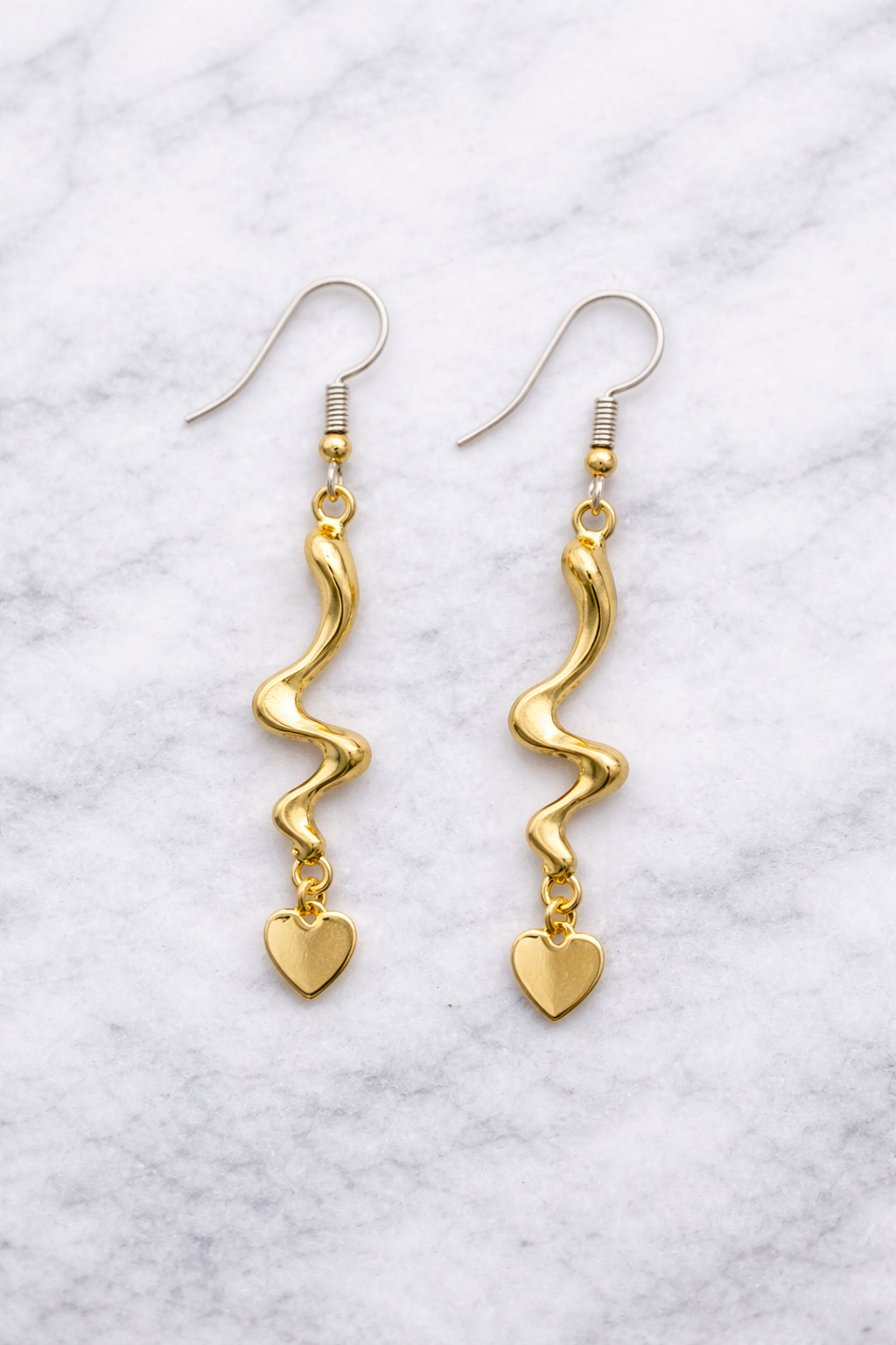 Gold Wave Heart Earrings